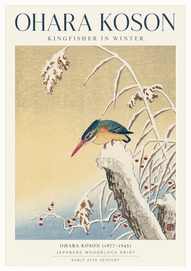 Ohara Koson Kingfisher in Winter I No1 - Plakát