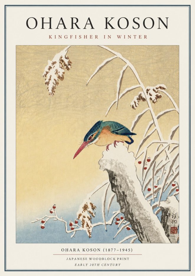 Ohara Koson Kingfisher in Winter I No3 - Plakát