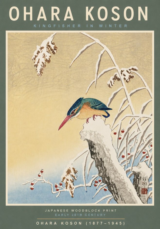 Ohara Koson Kingfisher in Winter I No6 - Plakát