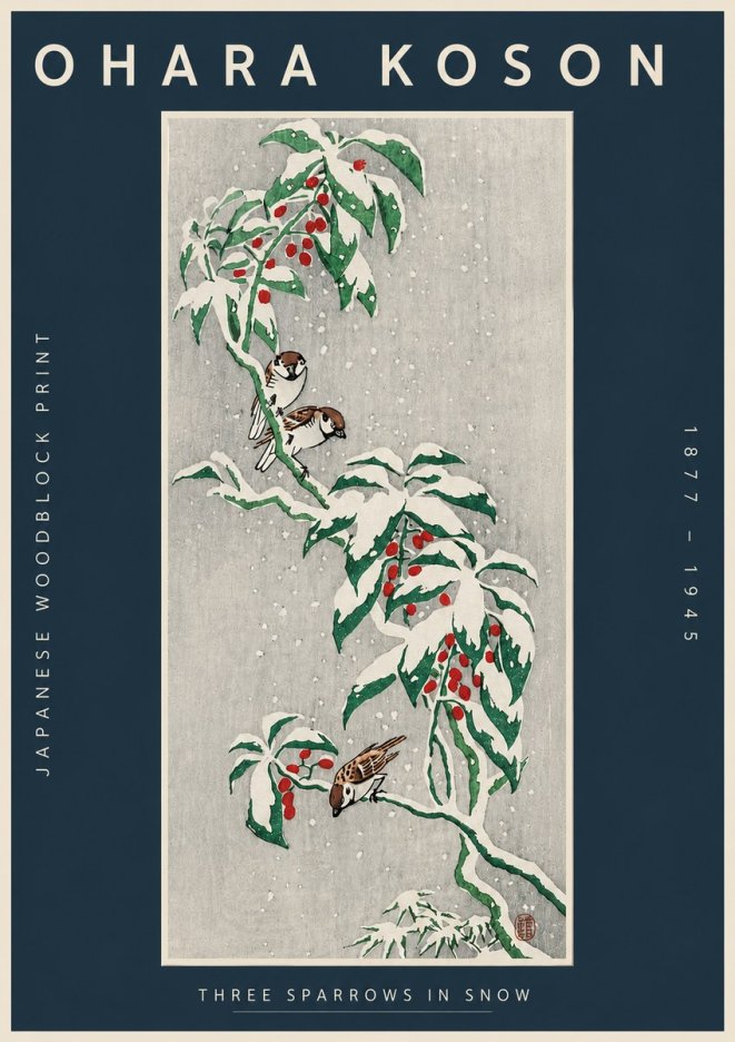 Ohara Koson Three Sparrows in Snow No4 - Plakát