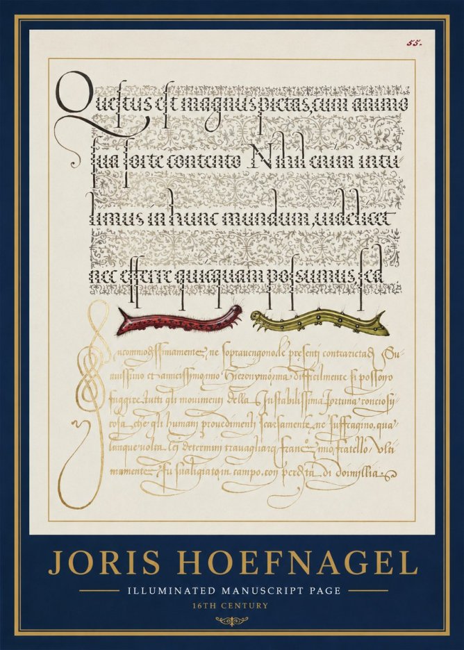 Joris Hoefnagel Illuminated Manuscript Page I No1 - Plakát