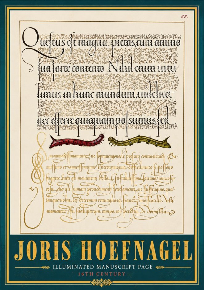 Joris Hoefnagel Illuminated Manuscript Page I No4 - Plakát