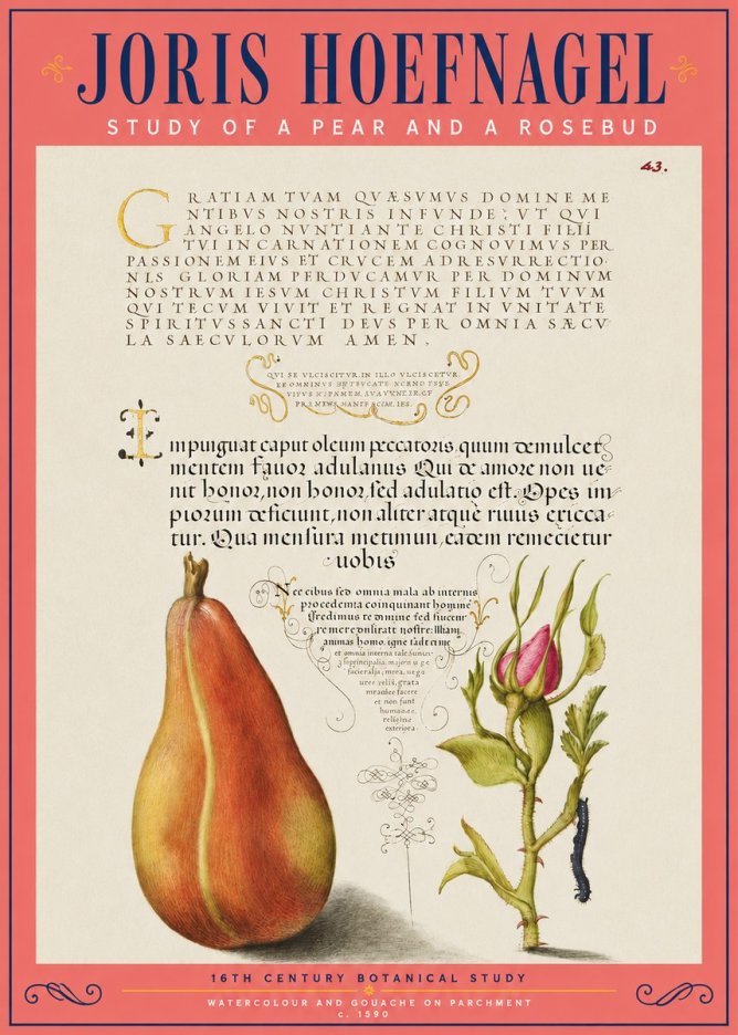 Joris Hoefnagel Aphorisms with Pear and Rose No5 - Plakát