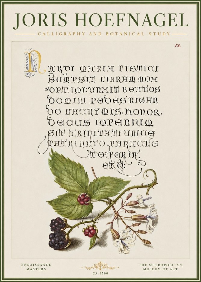 Joris Hoefnagel Calligraphy and Botanical Study II No3 - Plakát