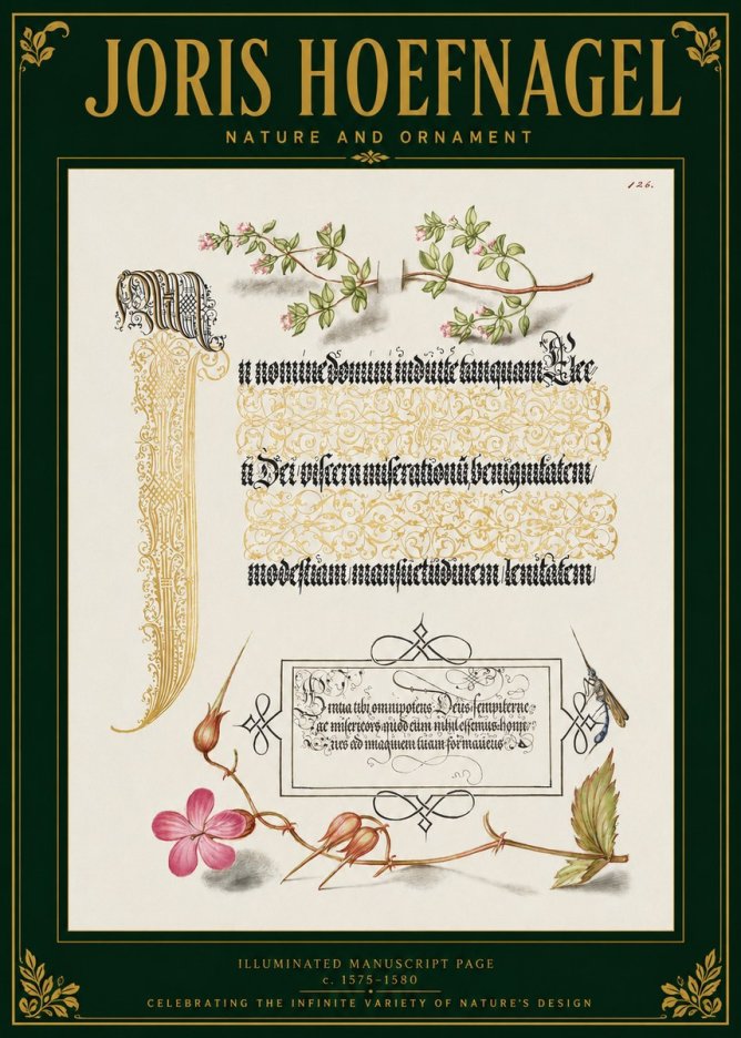Joris Hoefnagel Illuminated Manuscript Page with Flowers and Insect No3 - Plakát