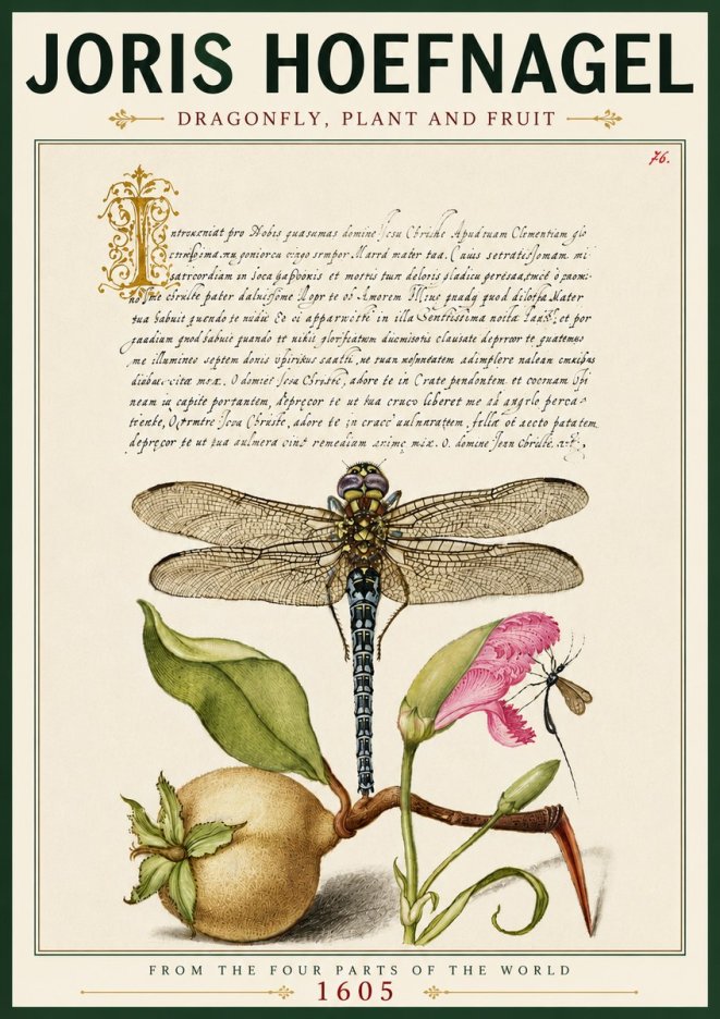 Joris Hoefnagel Dragonfly, Plant and Fruit No6 - Plakát