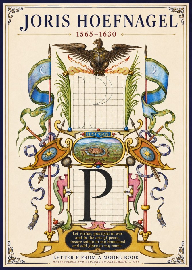 Joris Hoefnagel Letter P from a Model Book No3 - Plakát