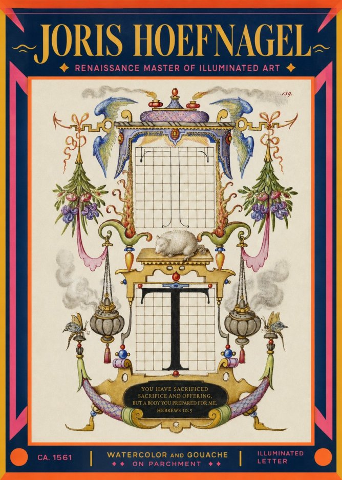Joris Hoefnagel Letter T with Biblical Verse No2 - Plakát