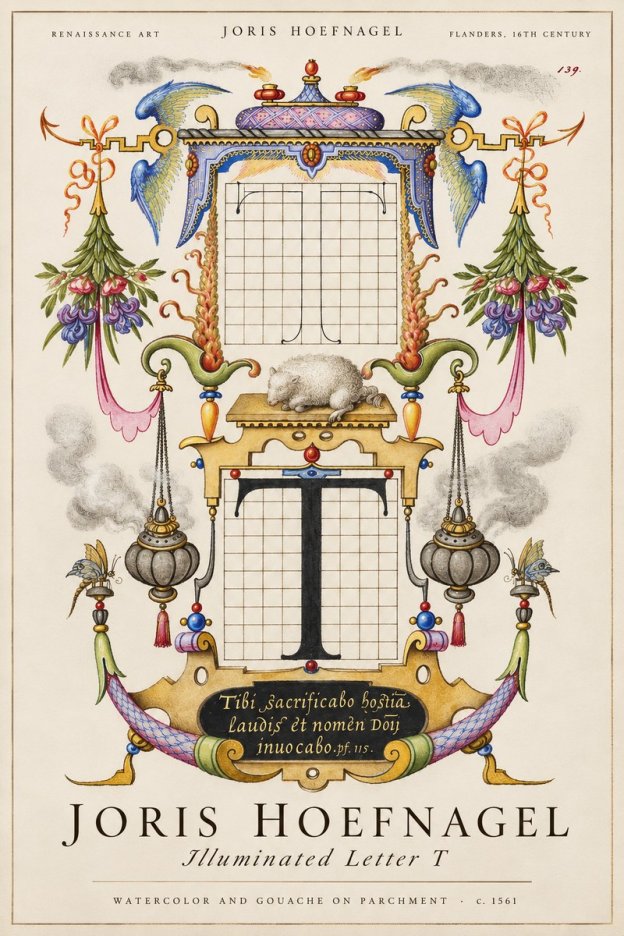Joris Hoefnagel Letter T with Biblical Verse No3 - Plakát