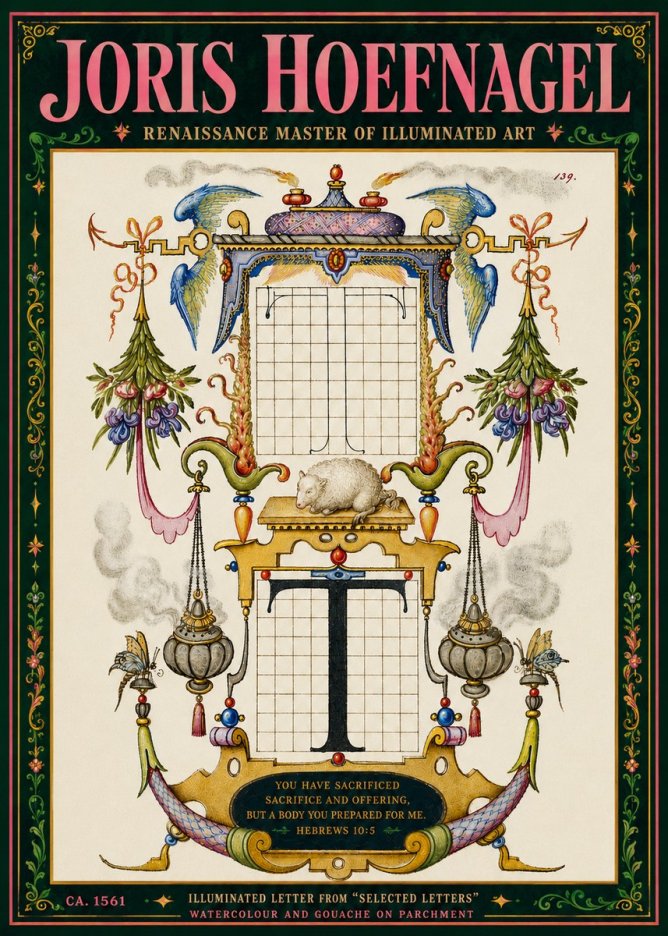 Joris Hoefnagel Letter T with Biblical Verse No6 - Plakát