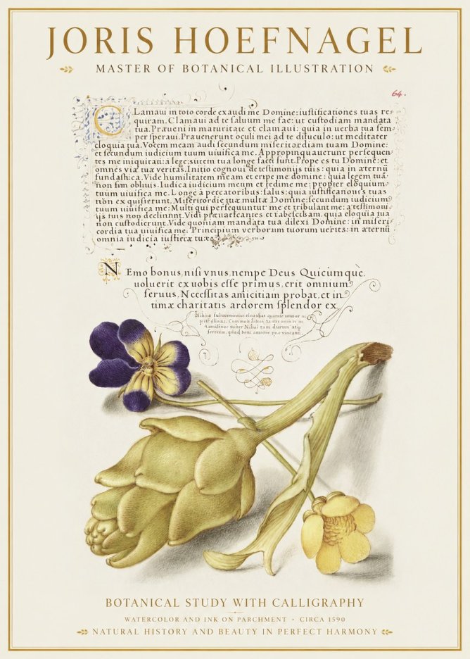 Joris Hoefnagel Botanical Study with Calligraphy III No1 - Plakát