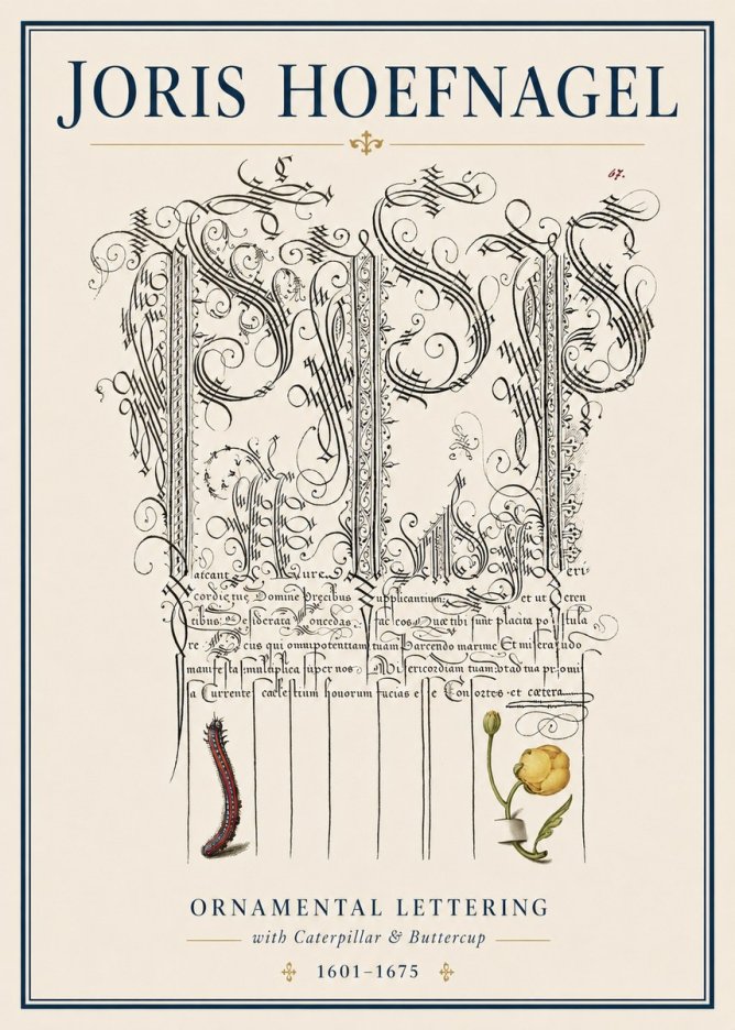 Joris Hoefnagel Ornamental Calligraphy with Caterpillar and Buttercup No4 - Plakát