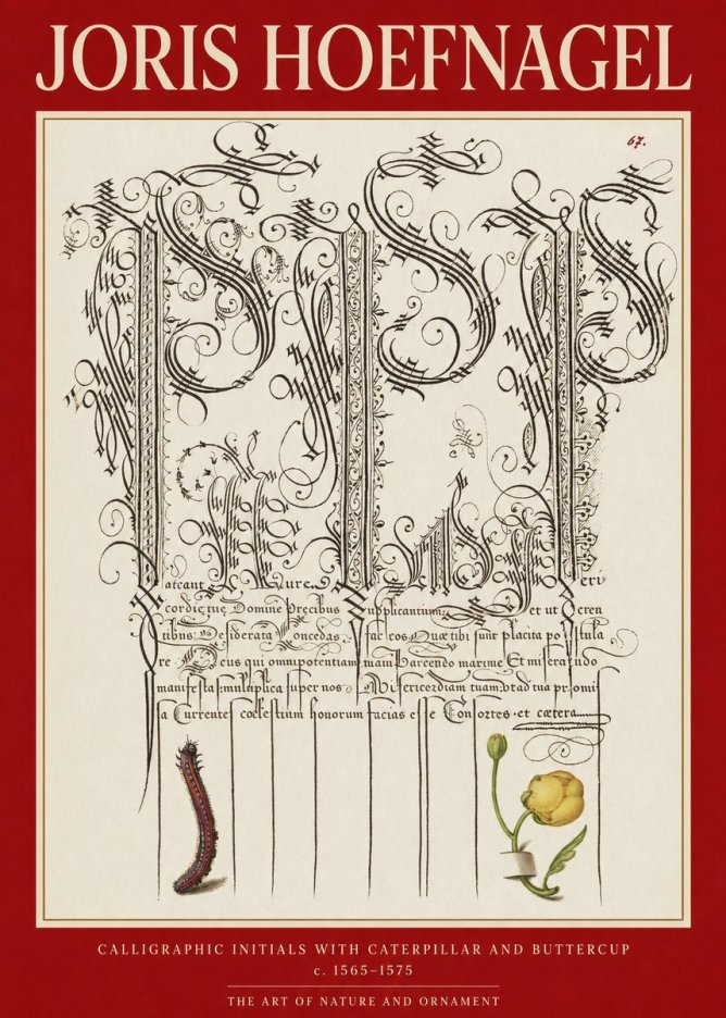 Joris Hoefnagel Ornamental Calligraphy with Caterpillar and Buttercup No6 - Plakát