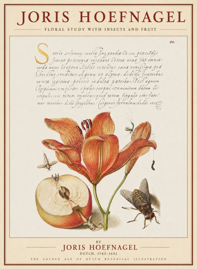 Joris Hoefnagel Floral Study with Insects and Fruit No1 - Plakát