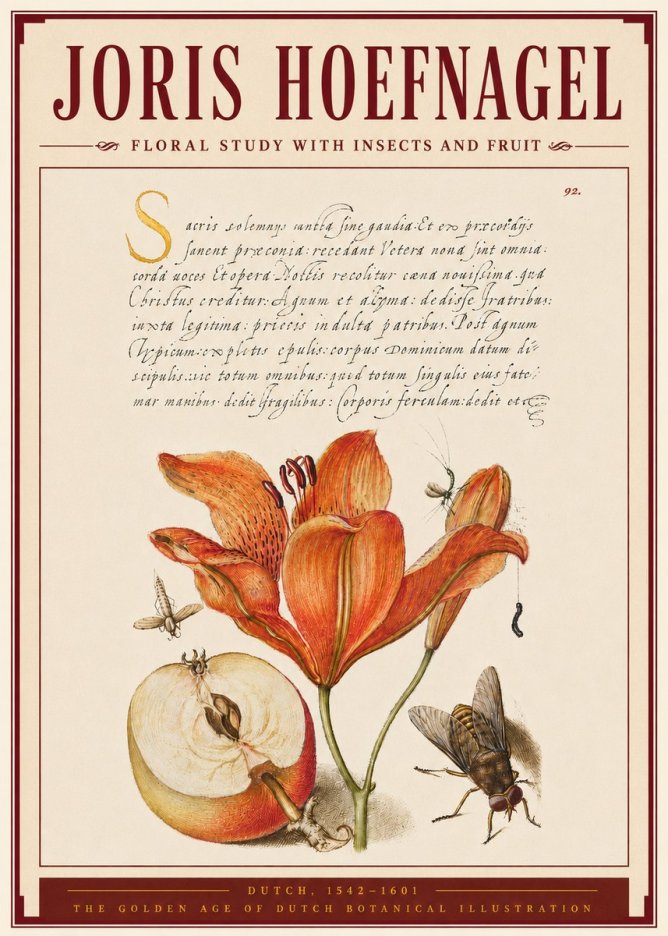 Joris Hoefnagel Floral Study with Insects and Fruit No4 - Plakát