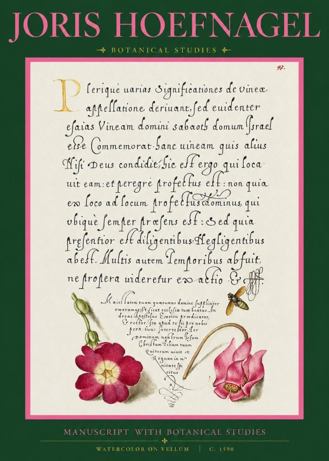 Joris Hoefnagel Manuscript with Botanical Studies No2 - Plakát