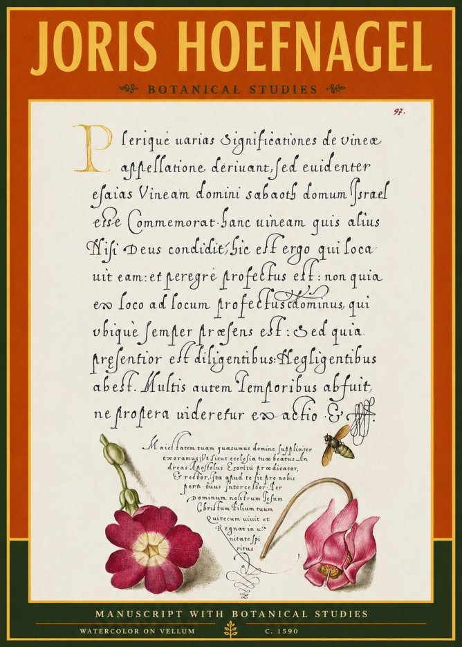 Joris Hoefnagel Manuscript with Botanical Studies No4 - Plakát