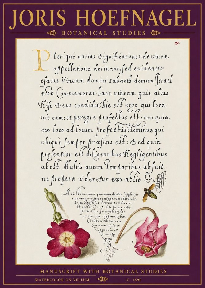 Joris Hoefnagel Manuscript with Botanical Studies No5 - Plakát