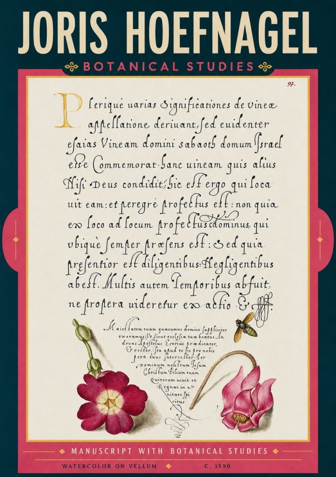 Joris Hoefnagel Manuscript with Botanical Studies No6 - Plakát