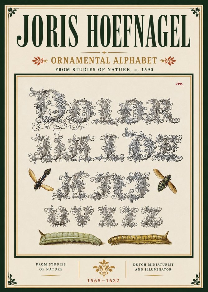 Joris Hoefnagel Ornamental Alphabet from Studies of Nature No6 - Plakát