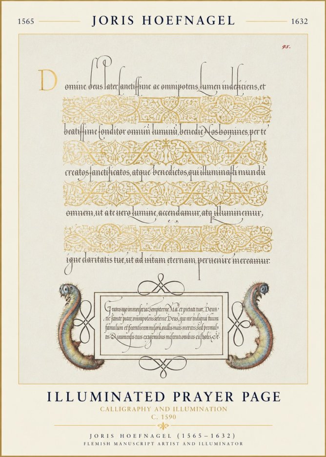 Joris Hoefnagel Calligraphic Page with Gold Ornaments and Sea Creatures No6 - Plakát