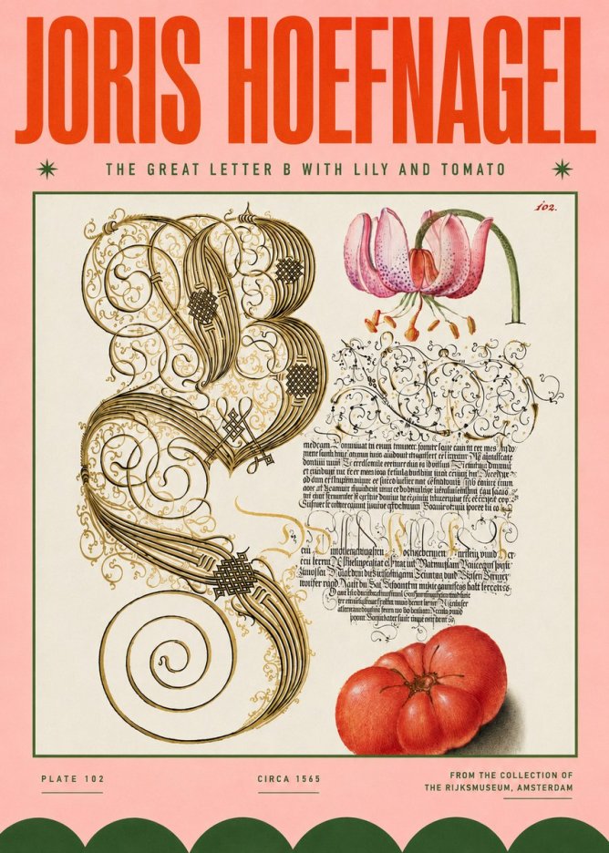 Joris Hoefnagel The Great Letter B with Lily and Tomato No4 - Plakát