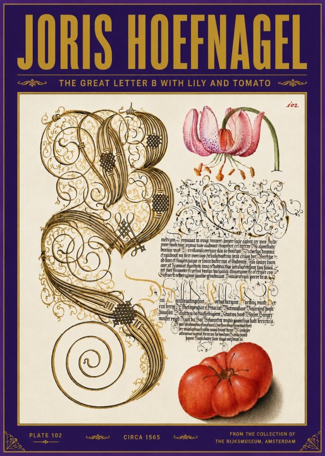 Joris Hoefnagel The Great Letter B with Lily and Tomato No6 - Plakát