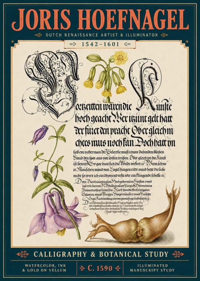 Joris Hoefnagel Calligraphy & Botanical Study No5 - Plakát
