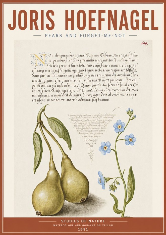 Joris Hoefnagel Pears and Forget-me-not No5 - Plakát