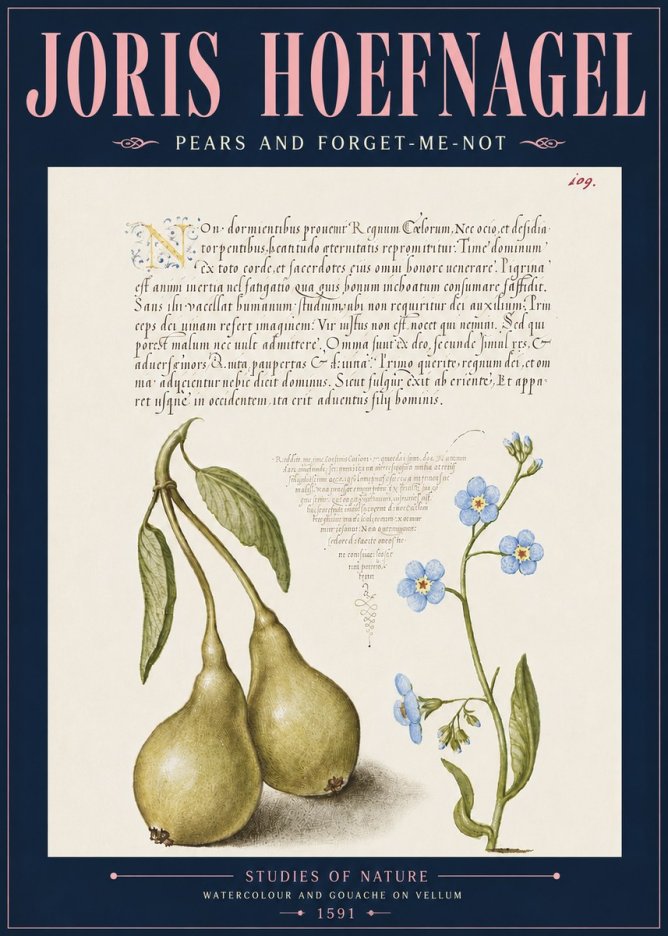 Joris Hoefnagel Pears and Forget-me-not No6 - Plakát