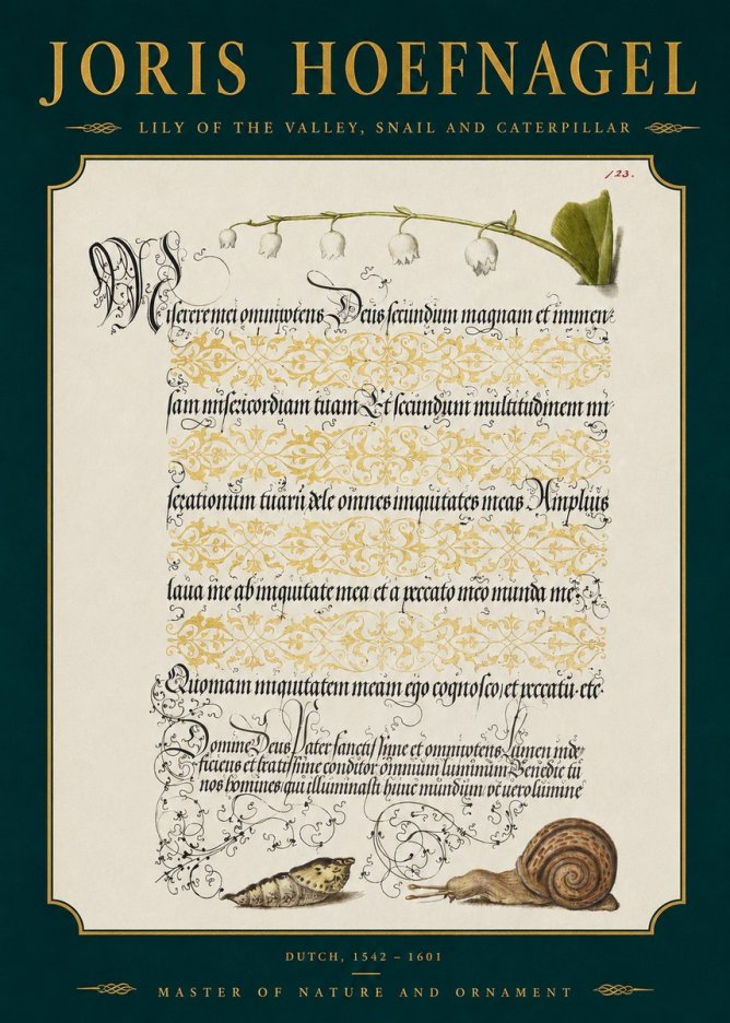Joris Hoefnagel Lily of the Valley, Snail and Caterpillar No2 - Plakát
