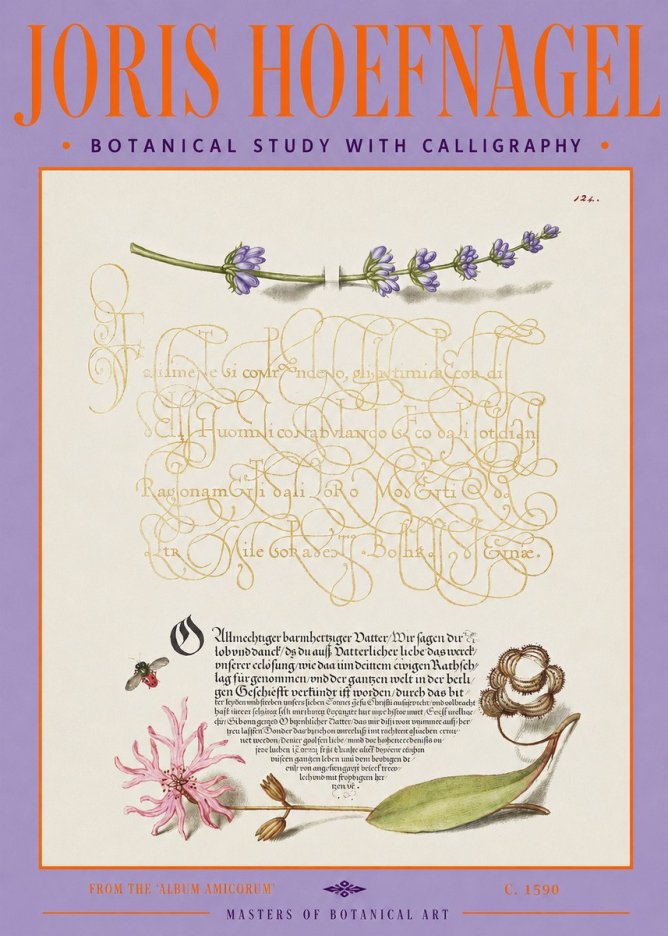Joris Hoefnagel Botanical Study with Calligraphy IV No3 - Plakát