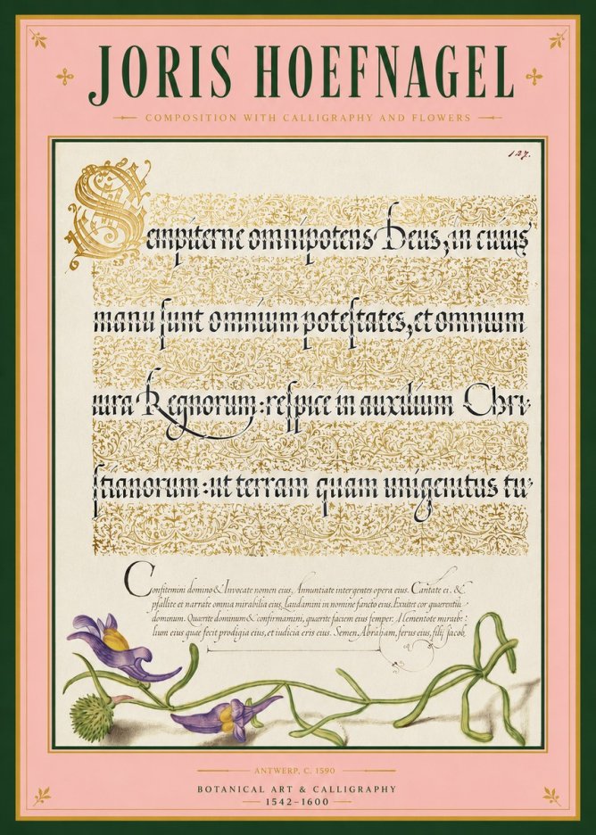 Joris Hoefnagel Composition with Calligraphy and Flowers No3 - Plakát