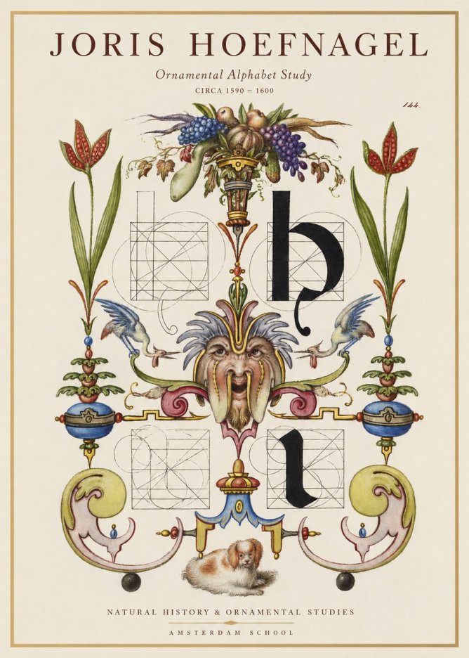 Joris Hoefnagel Floral Grotesque with Putto No2 - Plakát