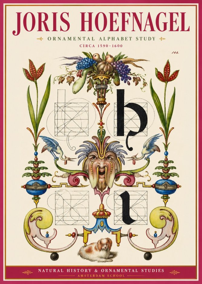 Joris Hoefnagel Floral Grotesque with Putto No4 - Plakát