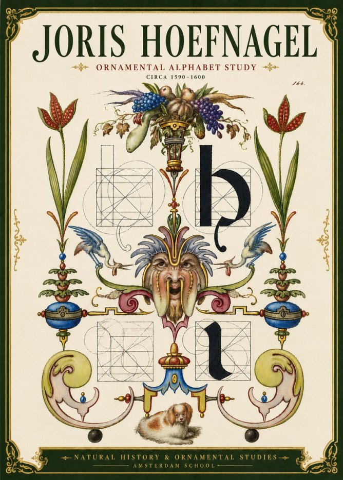 Joris Hoefnagel Floral Grotesque with Putto No6 - Plakát