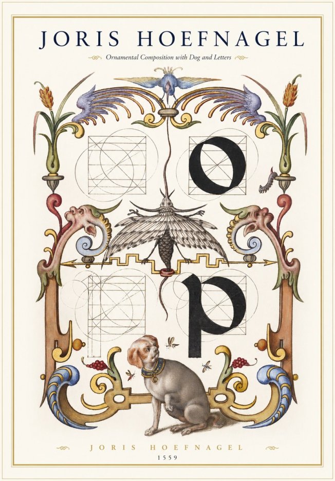 Joris Hoefnagel Ornamental Composition with Dog and Letters No1 - Plakát