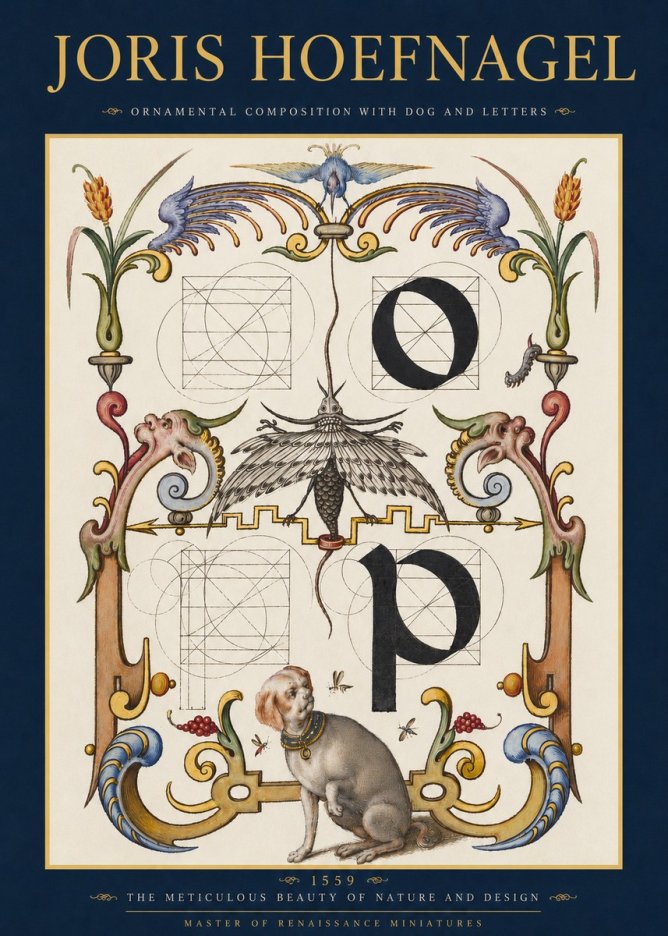 Joris Hoefnagel Ornamental Composition with Dog and Letters No3 - Plakát