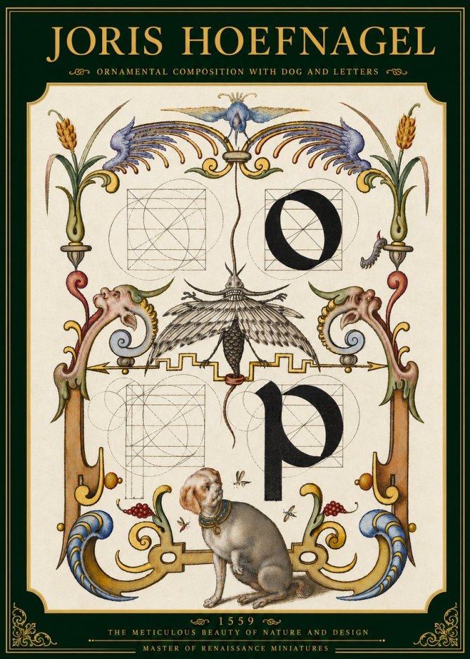 Joris Hoefnagel Ornamental Composition with Dog and Letters No5 - Plakát
