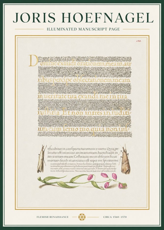Joris Hoefnagel Illuminated Manuscript Page II No1 - Plakát