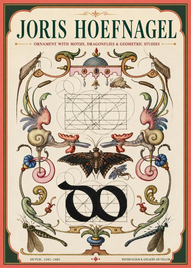 Joris Hoefnagel Ornament with Moths, Dragonflies & Geometric Studies No4 - Plakát