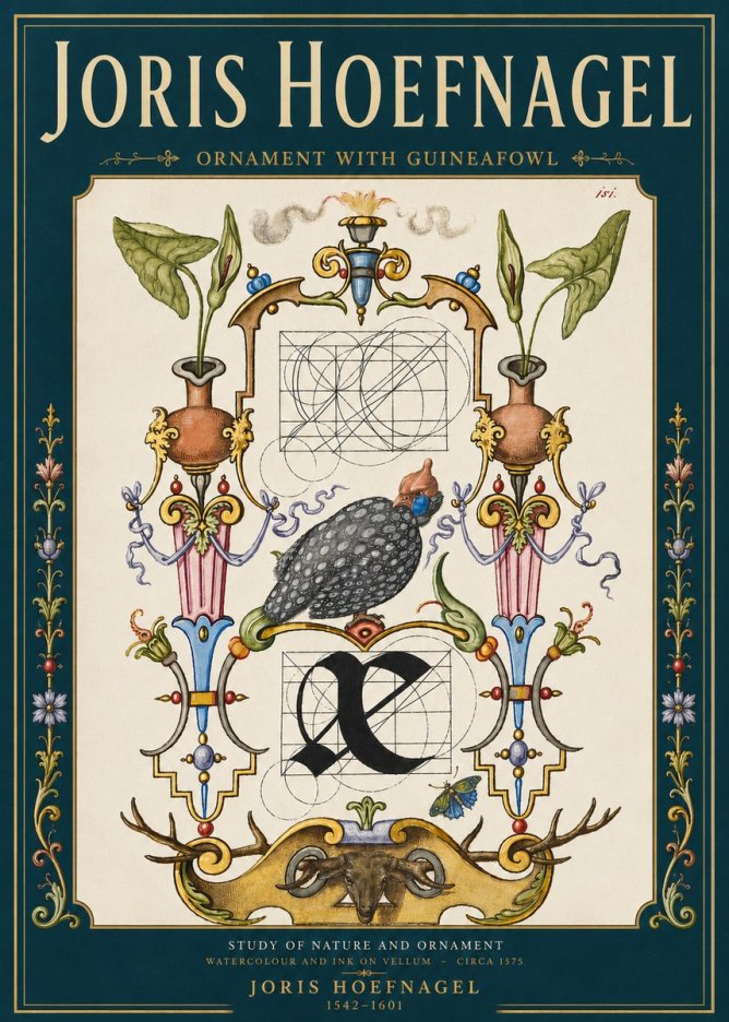 Joris Hoefnagel Ornament with Guineafowl No4 - Plakát