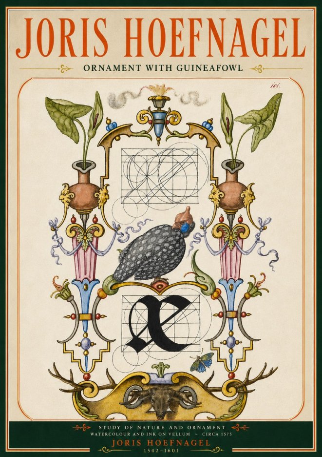 Joris Hoefnagel Ornament with Guineafowl No5 - Plakát