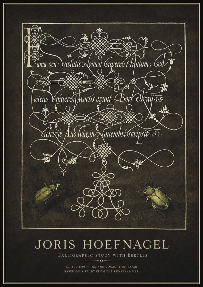Joris Hoefnagel Calligraphic Study with Beetles No1 - Plakát