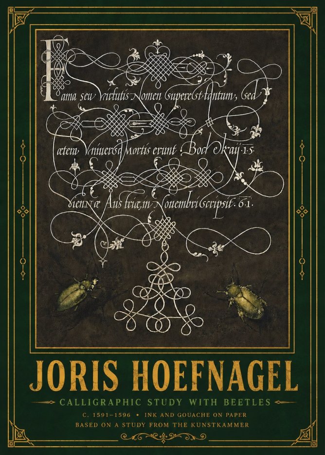 Joris Hoefnagel Calligraphic Study with Beetles No6 - Plakát