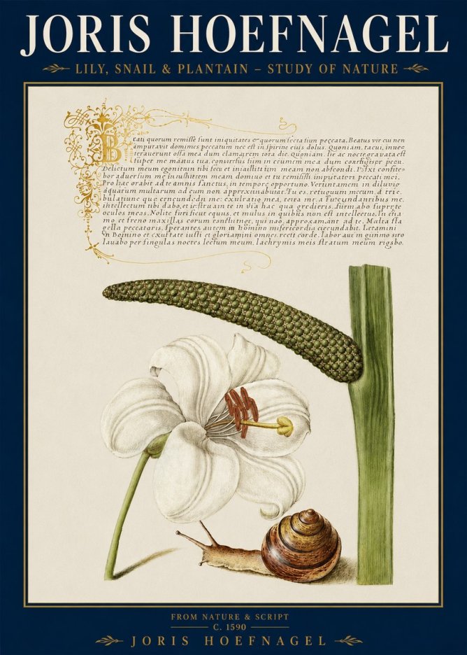 Joris Hoefnagel Lily, Snail & Plantain - Study of Nature No3 - Plakát