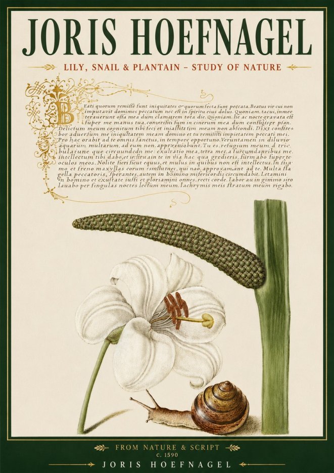 Joris Hoefnagel Lily, Snail & Plantain - Study of Nature No5 - Plakát