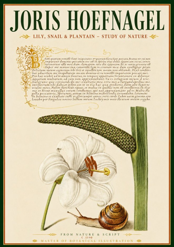 Joris Hoefnagel Lily, Snail & Plantain - Study of Nature No6 - Plakát