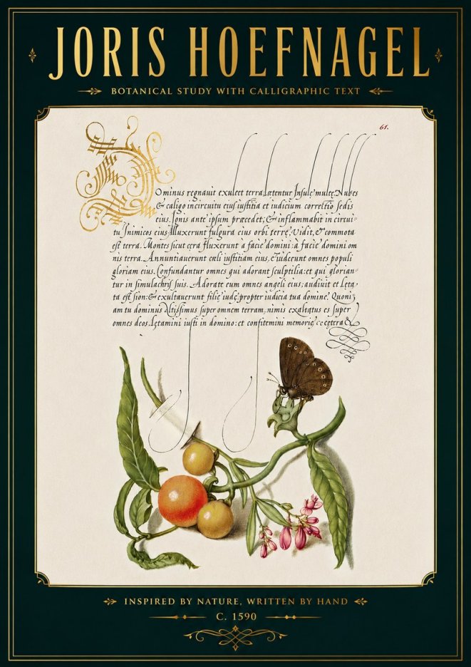Joris Hoefnagel Botanical Study with Calligraphic Text No5 - Plakát
