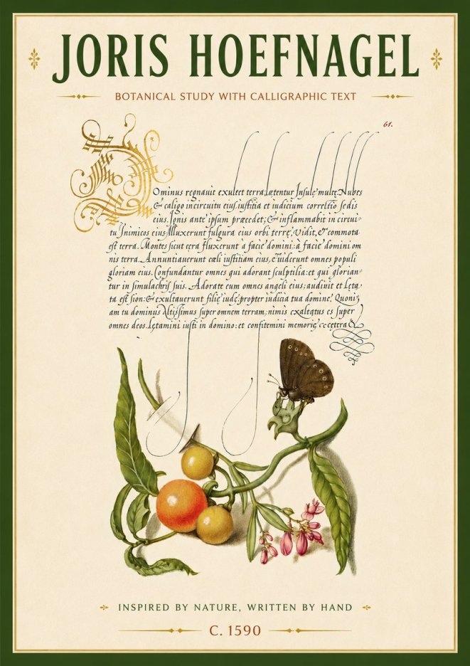 Joris Hoefnagel Botanical Study with Calligraphic Text No6 - Plakát